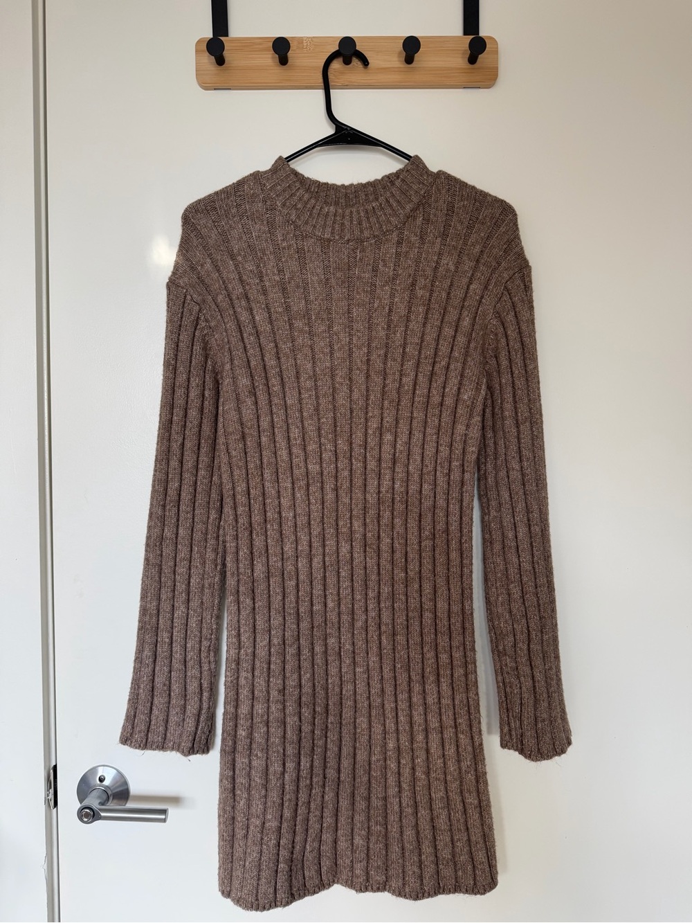 H&M Ribbed Mock-Neck Sweater Dress - Taupe